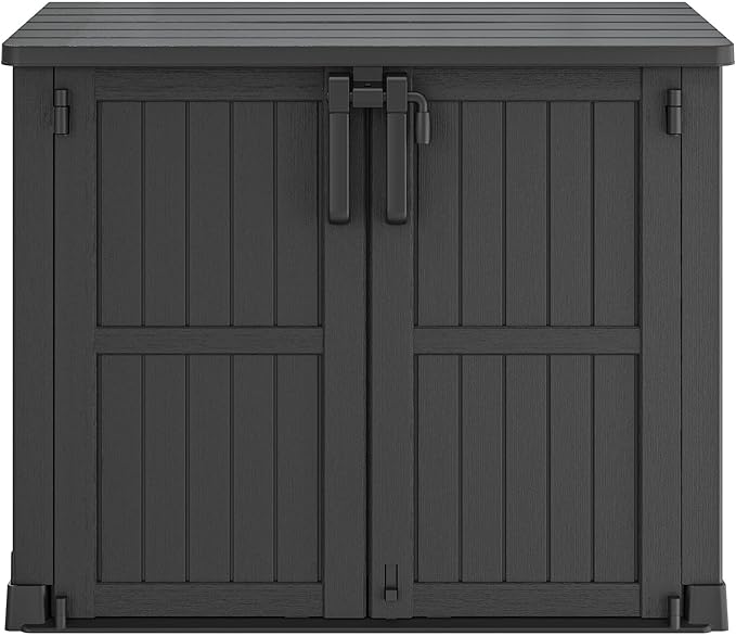 Horizontal Storage Shed, Outdoor Resin Storage Shed 36 Cu. Ft. Garden Extra Large Capacity Weather Resistant Storage Box, Lockabl Waterproof Shed for Garden Tools, Solid Black