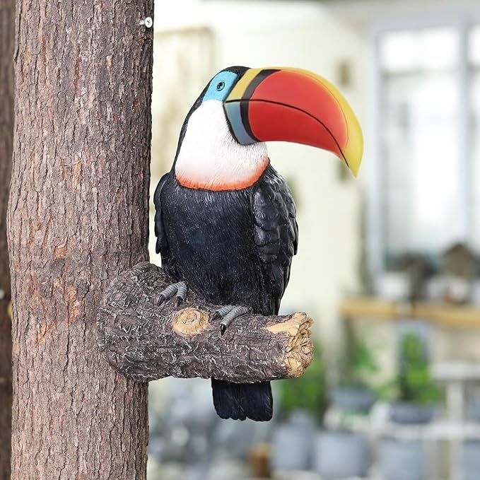 Toucan Tree Hugger Tree Decor Hanging Garden Statue 11.4 Inches High Multicolor Resin Tropical Animal Lawn Exotic Bird Sculpture Tree Decoration for Lawn Porch Yard Patio (Style2)