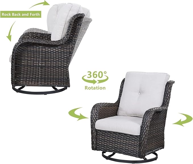 HUMMUH 8 Piece Patio Furniture PE Wikcer Outdoor Furniture Set with Sectional Sofa Swivel Patio Chairs Ottomans and Glass Coffee Table for Yard,Garden,Lawn