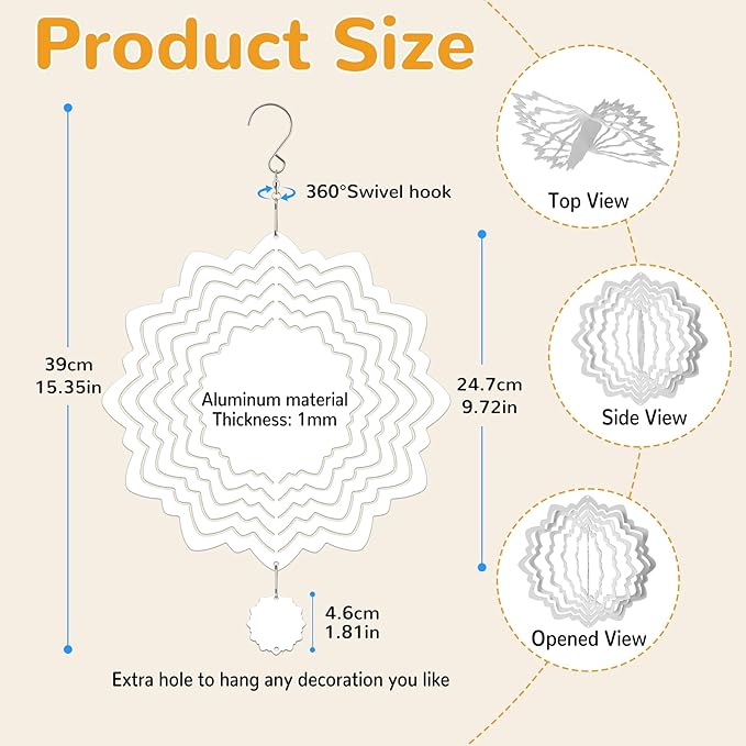 Sublimation Wind Spinner Blanks, 8 Pack 10 Inch 3D Aluminum Metal Hanging Wind Spinner Bulk for Garden Yard Outdoor, Window Porch Decoration for Heat Press Transfer DIY