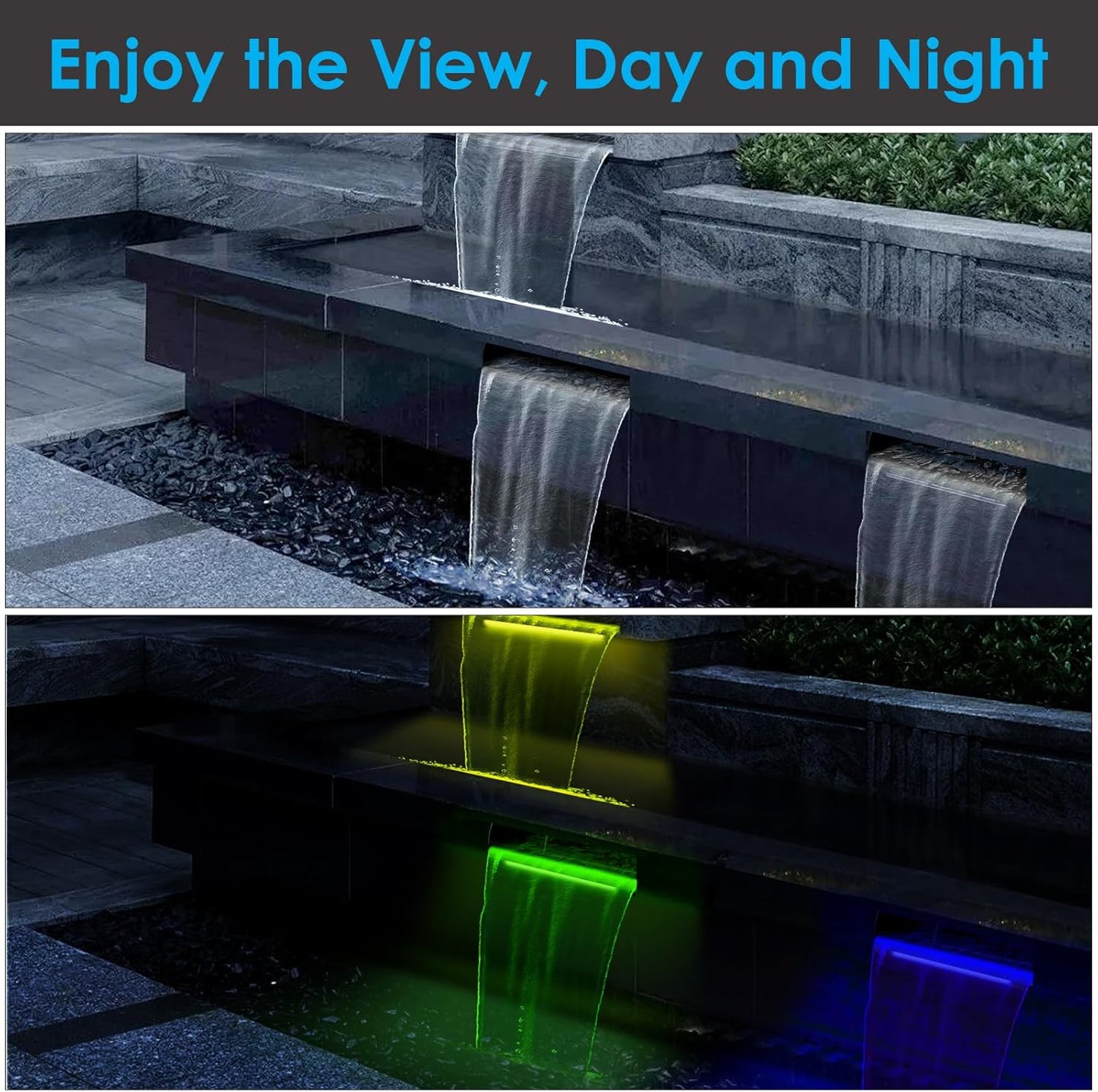 AquaMiracle All-in-1 Pond Waterfall Kit with LED Lights, 12" Stainless Steel Spillway with 660GPH Water Pump, Lighted Waterfall Fountain Outdoor for Water Garden, Backyard, Pool