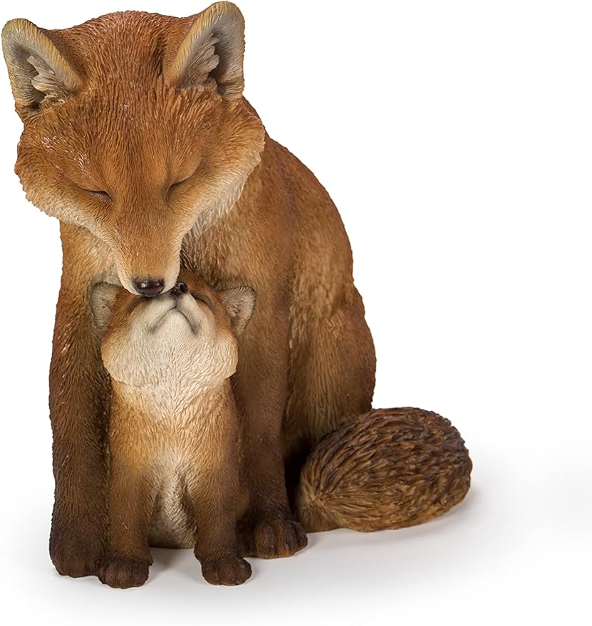 Hi-Line Gift Cuddling Mother and Baby Fox Garden Statue, Brown (87719-I)