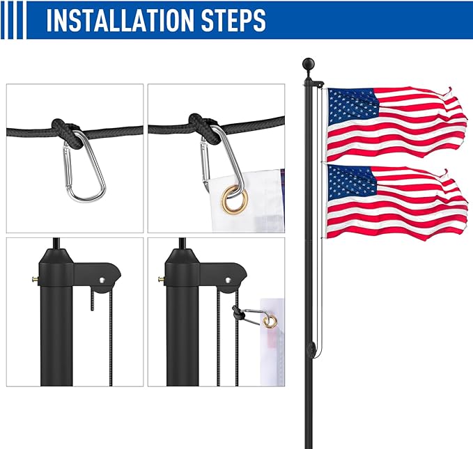 Flag Pole Kit 25FT, 12 Gauge 1.8mm Thickness Heavy Duty Flag Poles with 3x5 American Flag, Black Flag pole for Outdoor House In Ground, Extra Thick Flagpoles Suitable for Yard and Garden