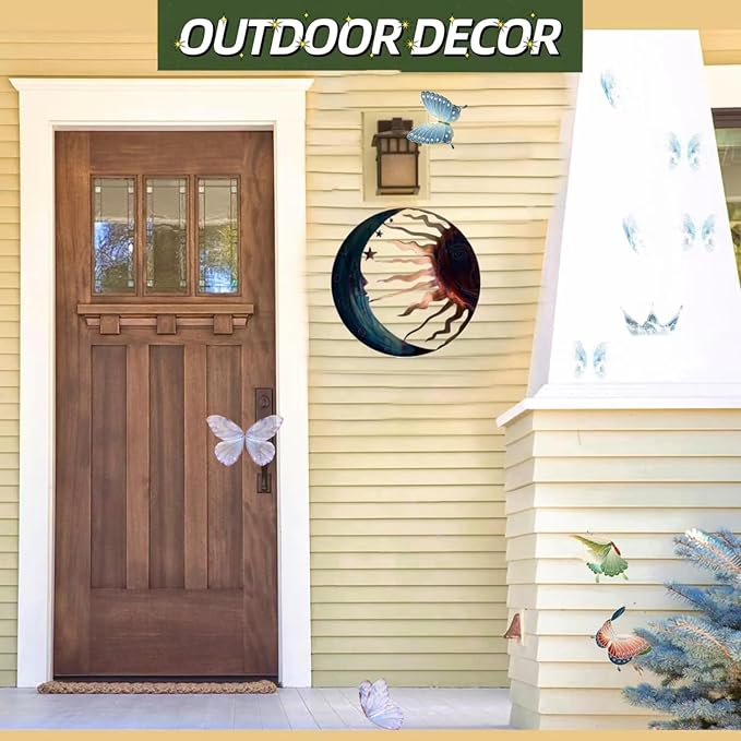 Jannity Metal Sun Wall Decor,11.02 Inches Large Metal Wall Art with Sun Moon Stars Retro Moon Sun Wall Decoration Hanging for Indoor Outdoor Patio Yard Home Garden