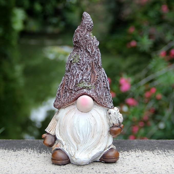 Leekung Garden Gnomes Statue Outdoor Decor,Gnomes Garden Decorations,Indoor gnome Figurine Woodstone Color for Home Decoration