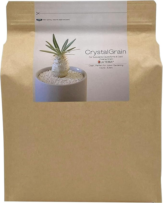 LA TERRA Soil for Succulents, Caudiciforms & Cacti, 3L (Coarse Grain) Made in Japan – Nutrient-Enriched, Clean, No Mess, Reusable-Crystal Grain
