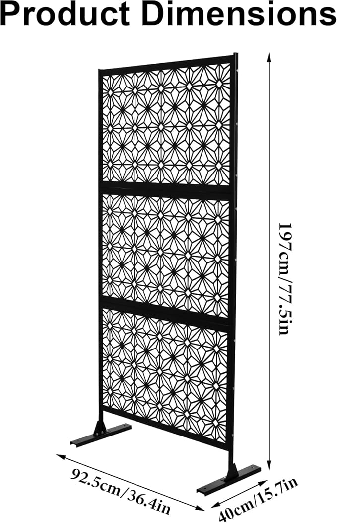 6.5FT Outdoor Metal Privacy Screen, Outdoor Privacy Panels, Freestanding Privacys Fence with Sturdy Stands, Durable Steel for Patio for Courtyard, Balcony, Garden and Other Indoor Places