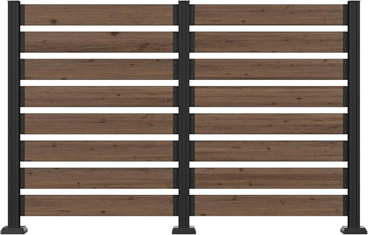 MUPATER 49” H×78” W Outdoor Privacy Screen Fence, No Dig Wooden Privacy Fence Panel for Hard Ground and Soil, 2 Way to Use, Privacy Wall with Aluminum Post, Air Conditioner Fence, Brown (2 Panels)