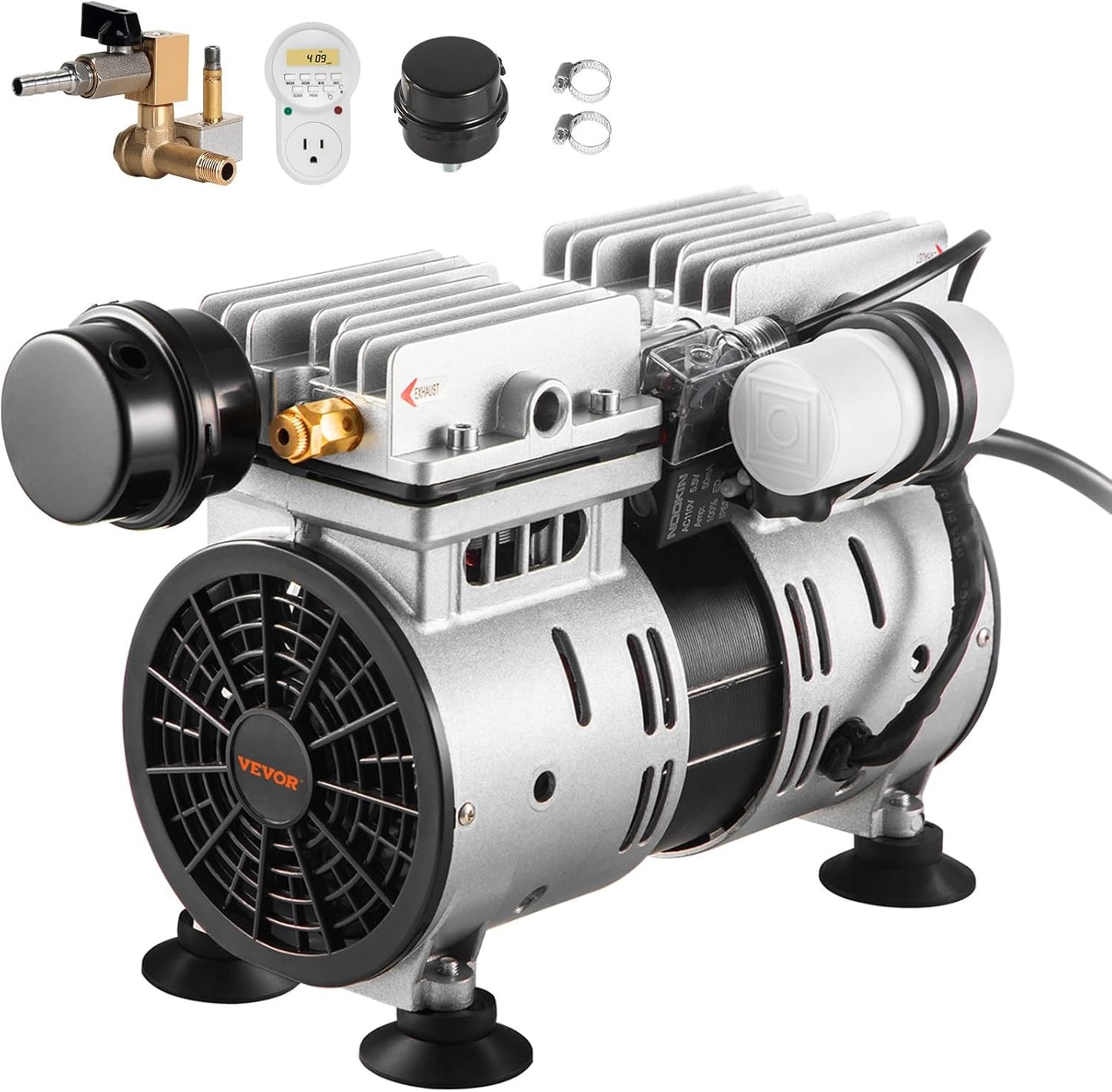 VEVOR Pond Aerator, 550W Power, 5.2CFM for Up to 3 Acre 50' Lake, Includes 3/4 HP Compressor & Timer & Valves, Air Compressor for Deep Water Oxygen Circulation, for Outdoor Ponds or Lakes