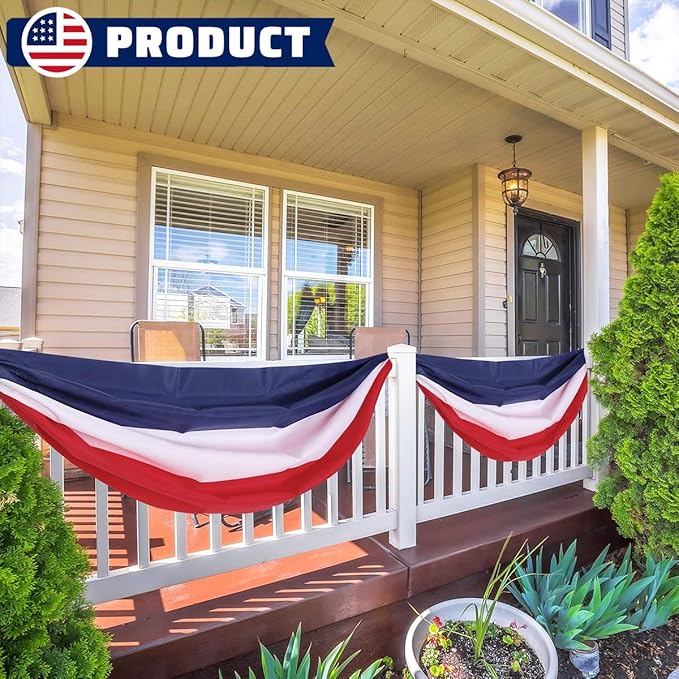 2x20Ft Large Patriotic US Flag Bunting Decorations 4th of July Red, White & Blue Stripe Banner Veterans Day Memorial Days Celebration Decorations Home Garden Outdoor-1Pack
