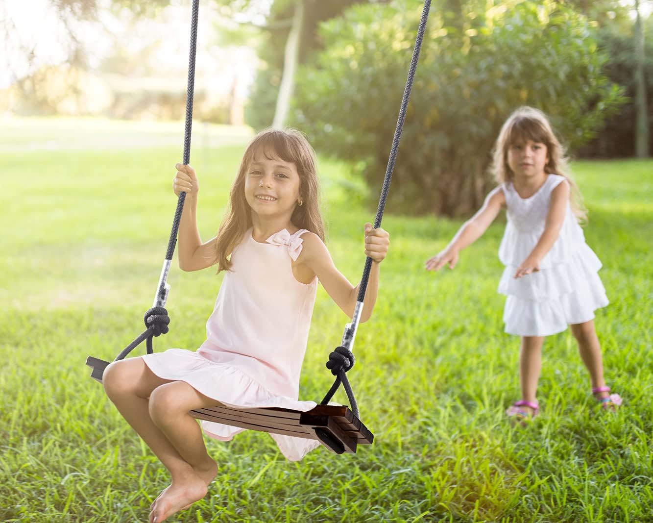 Pellor Wood Tree Swing Seat,Indoor Outdoor Rope Wooden Swing Set for Children Adult Kids (Chocolate)