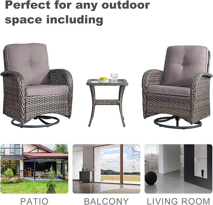 HUMMUH Patio Furniture 6-Piece PE Wicker Outdoor Conversation Set,All-Weather Rattan Swivel Chairs with Ottomans Glider Loveseat for Backyard,Poolside,Deck