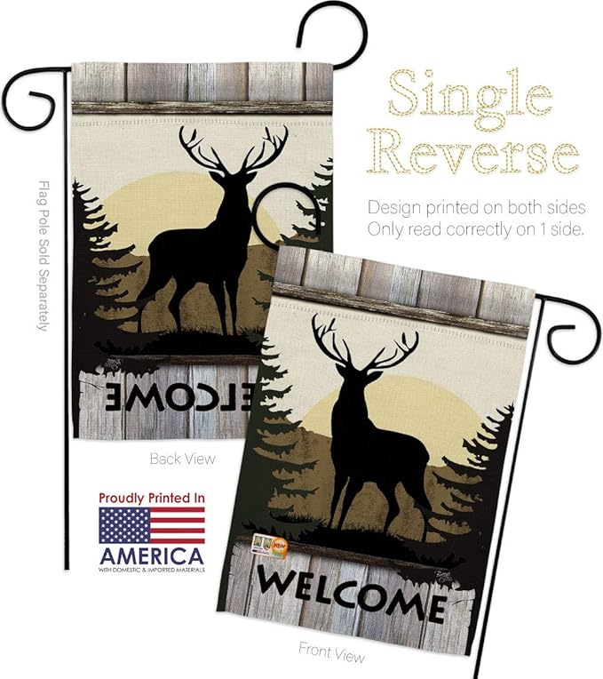 Welcome Deer Garden House Flags Set Animals Wildlife Outdoor Bear Wolf Pet Nature Farm Animal Creature Small Decorative Gift Yard Banner Made In USA 28 X 40