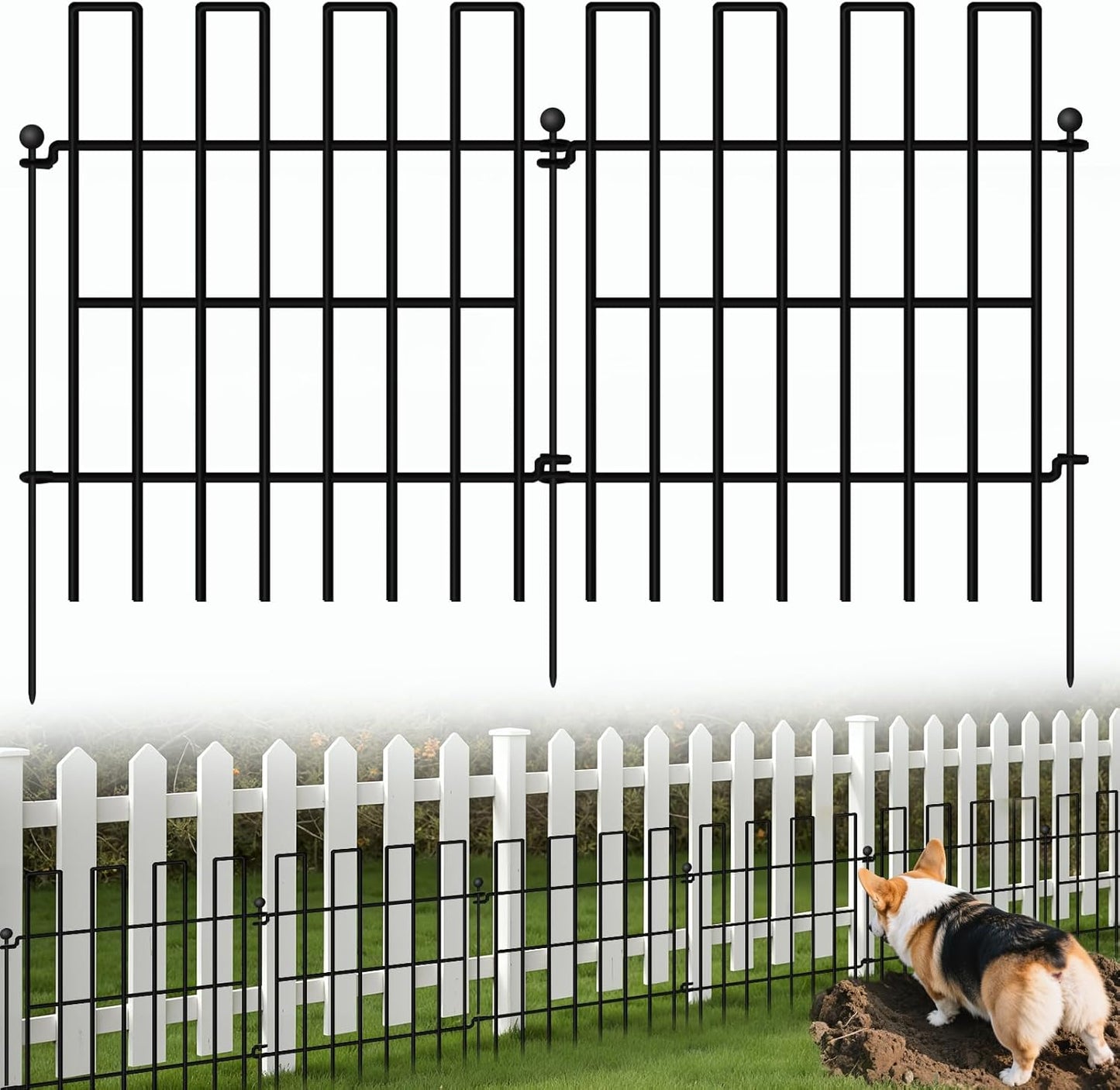 Animal Barrier Fence, 25 Panels Garden Fence Animal Barrier, 27 ft(L)×17 in(H), No Dig Fences for Dogs and Rabbits, Rustproof Metal Garden Fencing, Under Fences Border Barrier for Outdoor, Yard, Patio