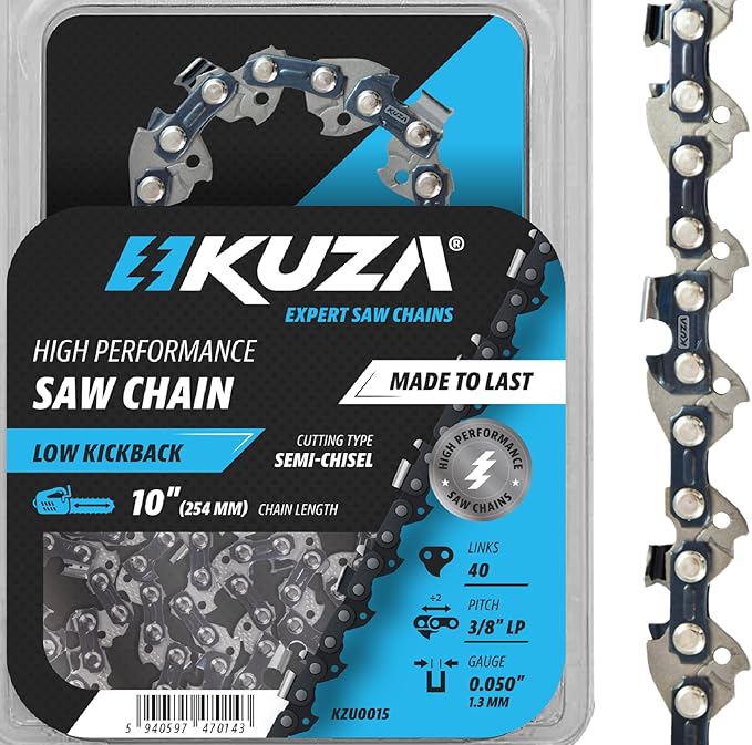 10 Inch Chainsaw Chain 3/8" LP Pitch, 050" Gauge, 40 Drive Links, German Steel, fits MAKITA, ECHO, Remington RM1035P, Worx WG309, Sun Joe SWJ803E, Craftsman - and more