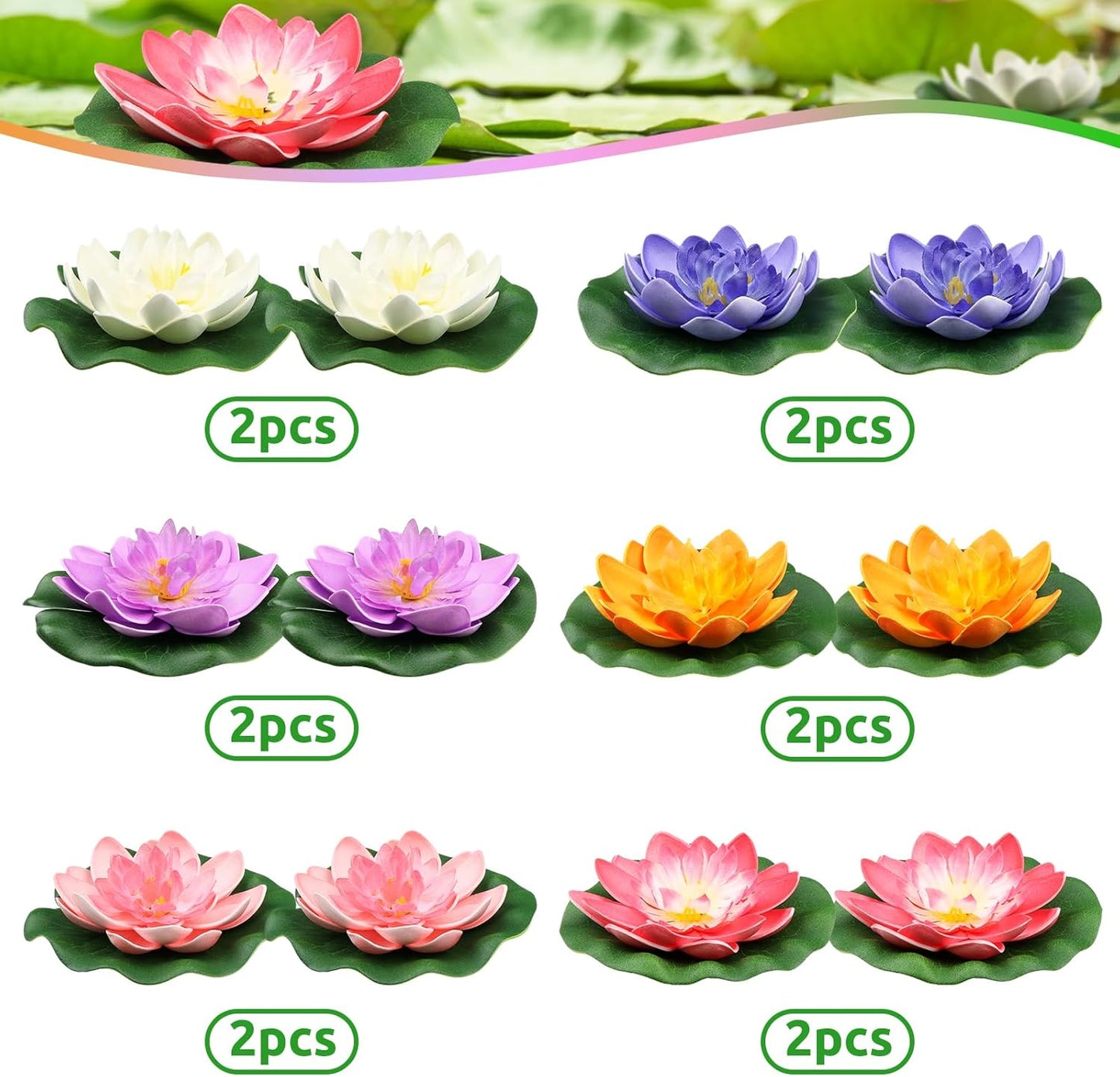 12pcs Floating Foam Lotus Flowers with Lily Pads, Artificial Pond Plants Ornaments for Pool Aquarium Water Decoration, Colorful