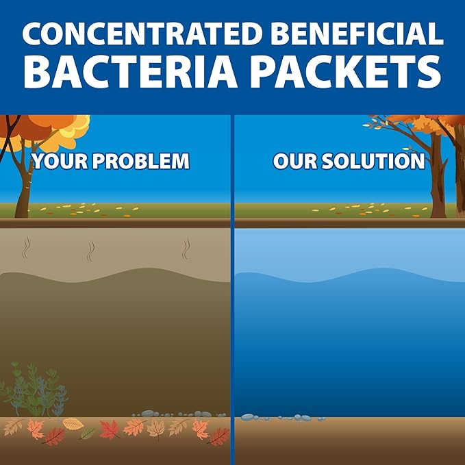 The Pond Guy Seasonal Defense, Spring & Fall Beneficial Bacteria, Barley & Enzymes, Cold Water Pond Sludge & Scum Treatment, Fish & Plant Safe, 6 Packets