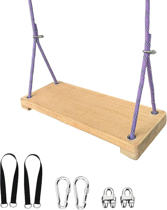 Teak Swing, 16.7"x6.3"x1.3", Adult Kids Tree Swing, 500 lbs Weight Capacity, Adjustable Professional Climbing Rope 110 Inch, Outdoor Wooden Swings, Indoor Swings.