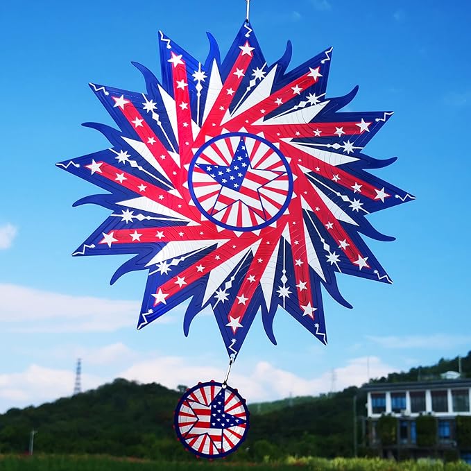 DJUAN 4th of July Decorations,12in American Flag Patriotic Wind Spinner Fourth of July Decor Outdoor,Garden Wind Spinners Patriotic Decor Independence Day Decorations for Yard,Garden,Patio