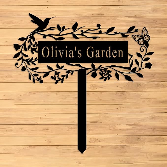 Personalized Metal Flower Garden Sign with Stake,Bird Garden Decor for Outdoor,Patio Yard Decor,Gifts for Gardeners style 9