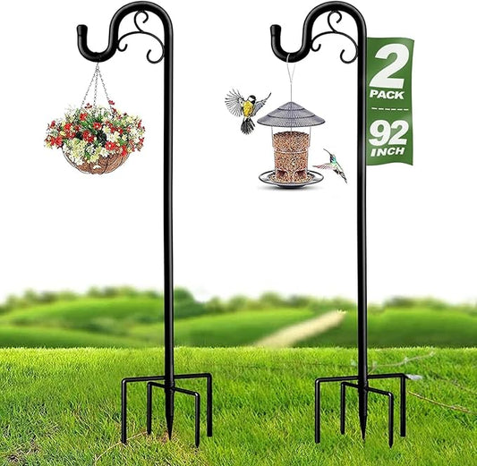 Shepherds Hook for Bird Feeders for Outside, 92 Inch Adjustable Shepards Hooks for Outdoor (2pcs), Heavy Duty Humming Bird Stand Feeder Pole, Metal Garden Hooks Hanger for Outdoor Décor