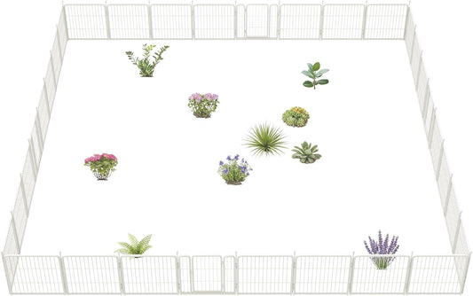 FXW Garden Fence Outdoor for The Yard – 24in(H) x 60.9ft(L) Heavy Duty Metal Animal Barrier for Dog and Rabbit, Decorative Dog Fence, 32 Panels, White
