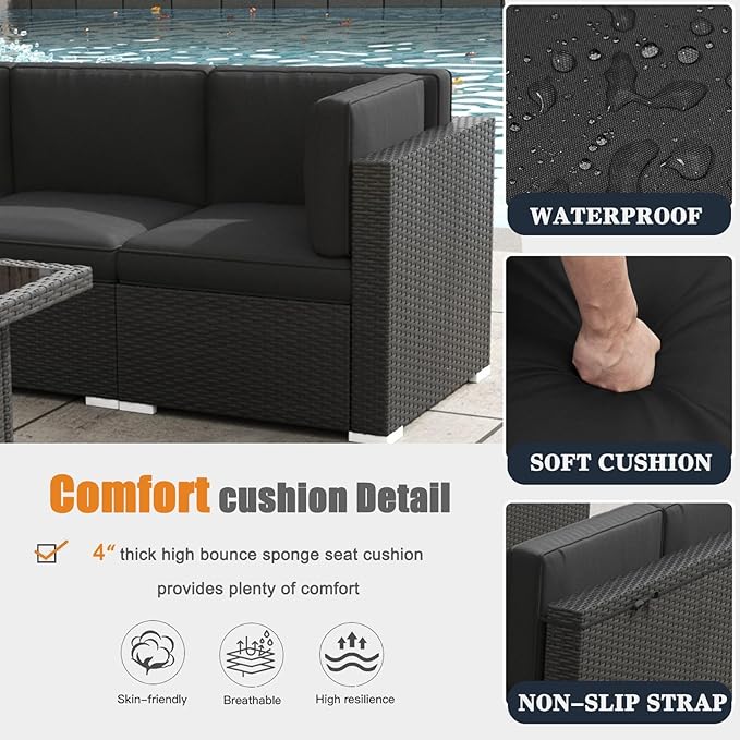 Patio Furniture Set with Fire Pit Table, 11 Pieces Outdoor All-Weather Wicker Conversation Sectional Chair Sofa Set with 2 Swivel Chairs