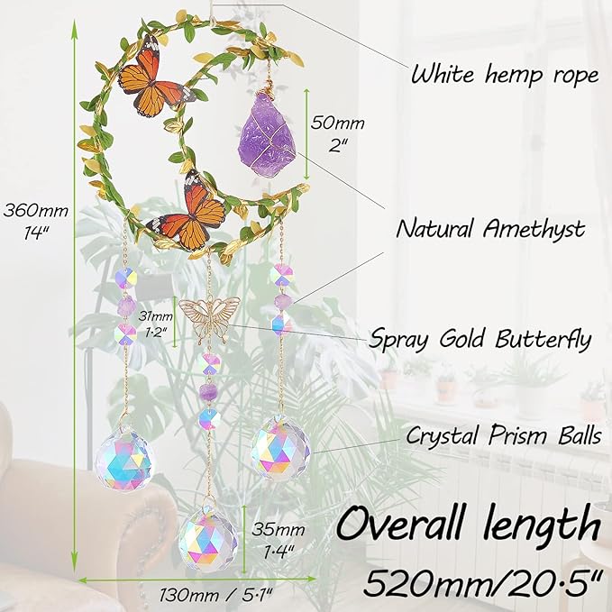 Suncatcher - Amethyst Moon Crystal Sun Catcher Window Hanging, Good Luck Charms Gifts for Women Chrismas Thanksgiving Birthday Crystal