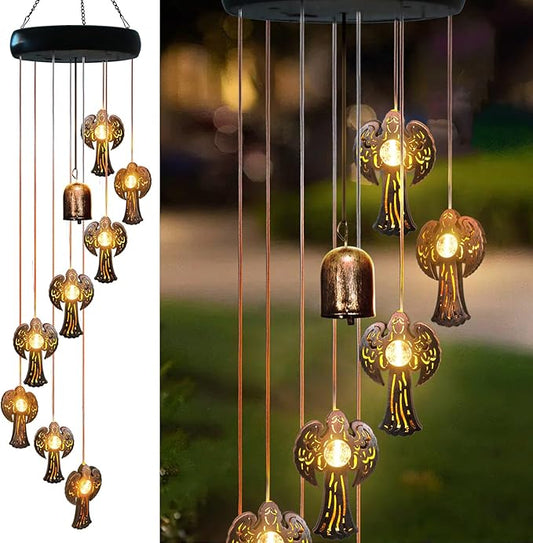 Solar Angel Wind Chimes Outdoor,Solar 8 LED Angel Wind Chimes for Outside,Hanging Lights Warm LED,Outdoor Angel Decor,Angel Gifts for Wife Mother Grandmom Christmas