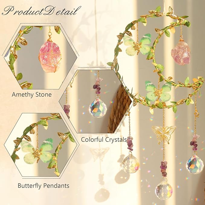 Suncatcher - Amethyst Moon Crystal Sun Catcher Window Hanging, Good Luck Charms Gifts for Women Chrismas Thanksgiving Birthday Crystal