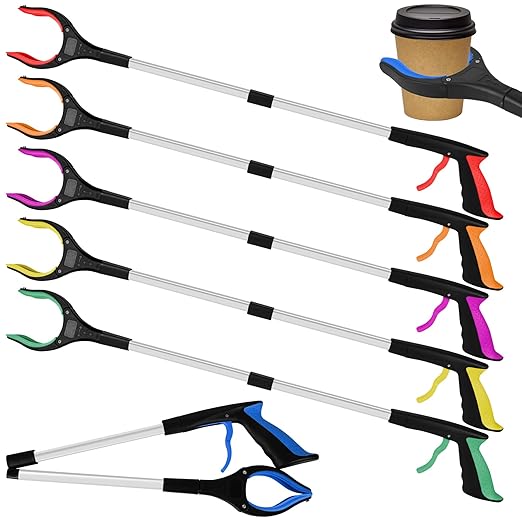 6 Pcs 32 in Commercial Trash Grabber for Elderly Assist, Heavy Duty Lightweight Reacher with Ergonomic Handle & Non-Slip Grip, Multi-Use Outdoor Home Garden Cleanup Mobility Aid Tool(6 Color)