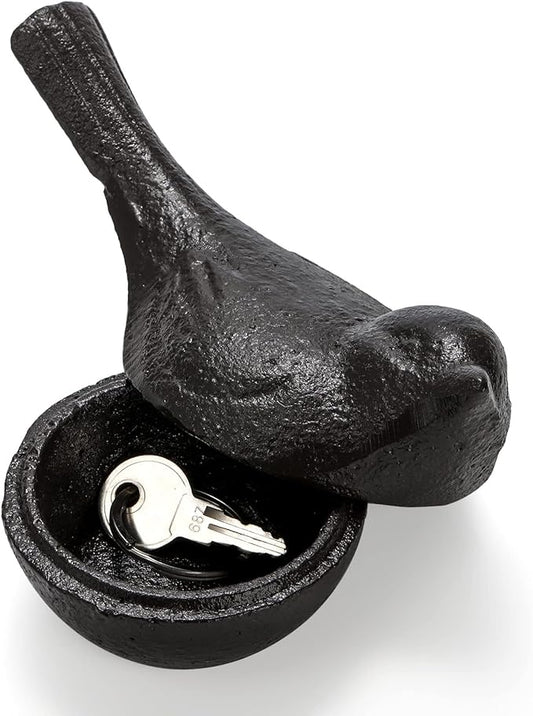 Cast Iron Key Hider, Bird Hide-a-Key Holder, Outdoor Small Garden Statues Ornament, Outside Spare Key Hider Figurine, Indoor Decoration Jewelry Trinkets Box for Ear Studs, Rings, Paper Clips