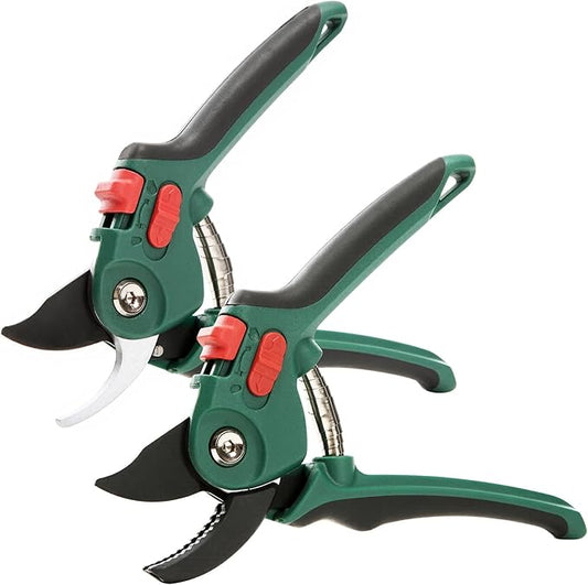 Yocada Garden Pruning Shears 2 Pack Garden Clippers Steel Shears Scissors for Gardening Sharp Handheld Heavy Duty Hedge Plant Branch Clippers Scissors Pruners Tools