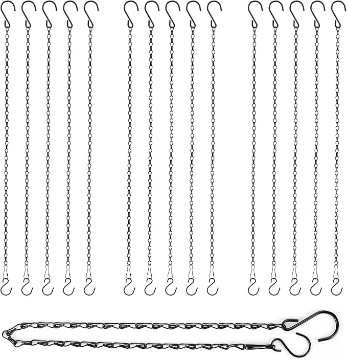 RIFNY Hanging Chains with Hooks, 15 Pieces 24 Inch Black Chain for Hanging Bird Feeders Planters Baskets Billboards Lanterns Wind Chimes Ornaments Outdoor/Indoor Use (24 inch 15pcs)