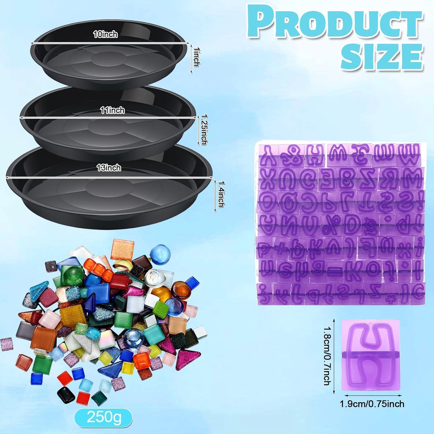 5 Pcs 3 Size Stepping Stone Kit for DIY Outdoor Garden Stepping Stone Includes Cement Molds Mosaic Tiles and Concrete Letter Stamps No Concrete Mix(Black)