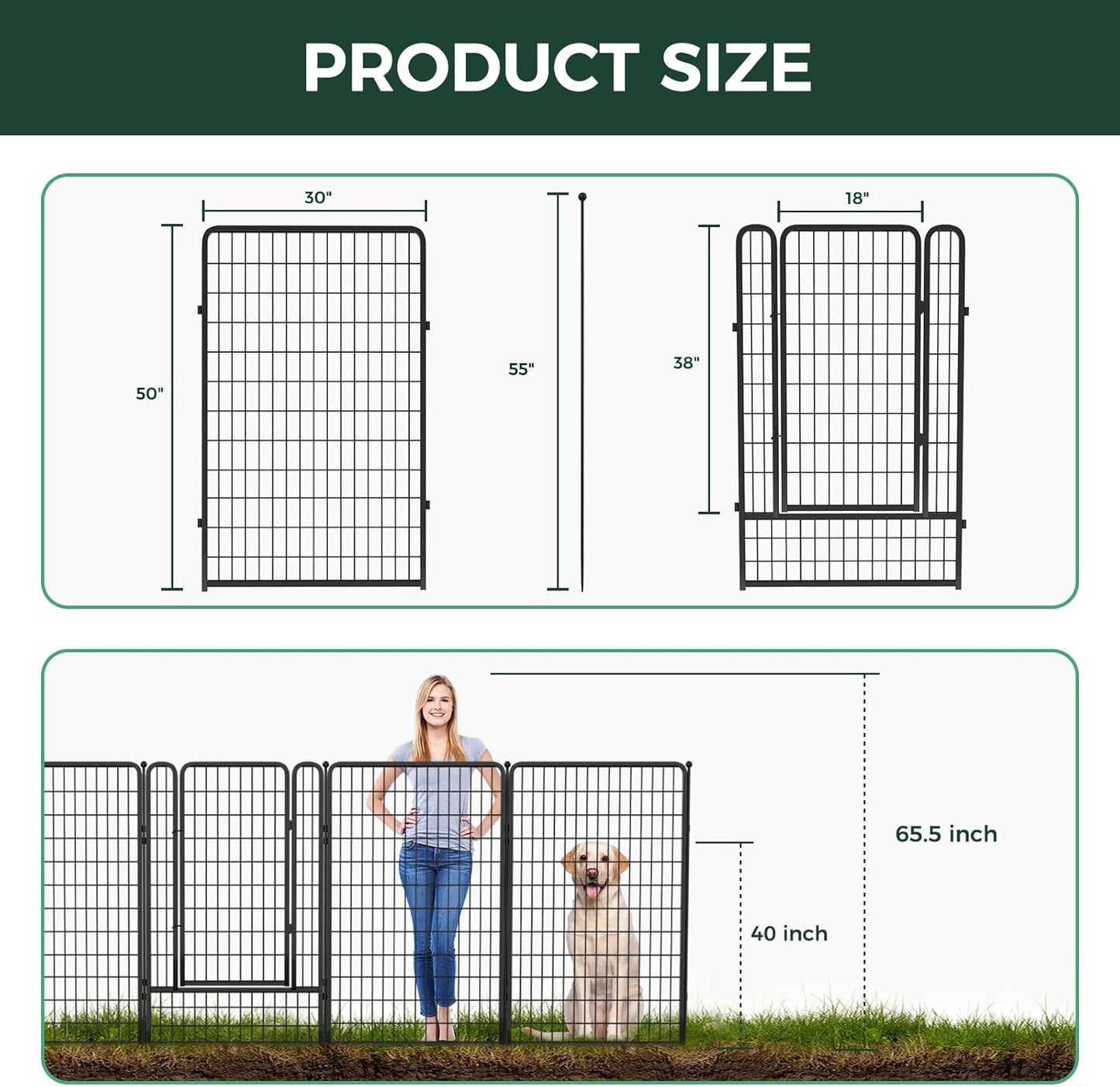 FXW Garden Fence Outdoor for The Yard – 50in(H) x 62.6ft(L) Heavy Duty Metal Animal Barrier for Dog and Rabbit, Decorative Dog Fence, 24 Panels, Black