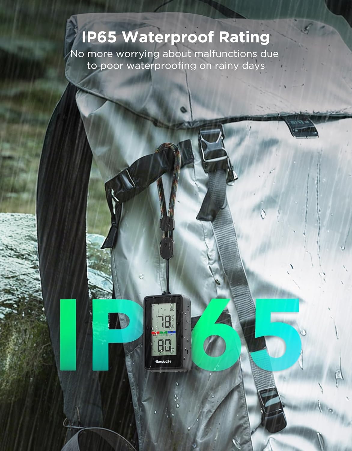 GoveeLife Outdoor Thermometer Hygrometer IP65 Waterproof, Standalone Digital Display, 197ft Buletooth Range, Notification Alerts, 2 Years Data Storage Export, for Camping, Hiking, Patio, Greenhouse