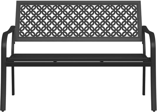 Grand patio 50" Outdoor Bench, Garden Benches with Anti-Rust Metal Powder Coated Frame, Patio Bench for Front Porch Park Outside Furniture Decor, Black