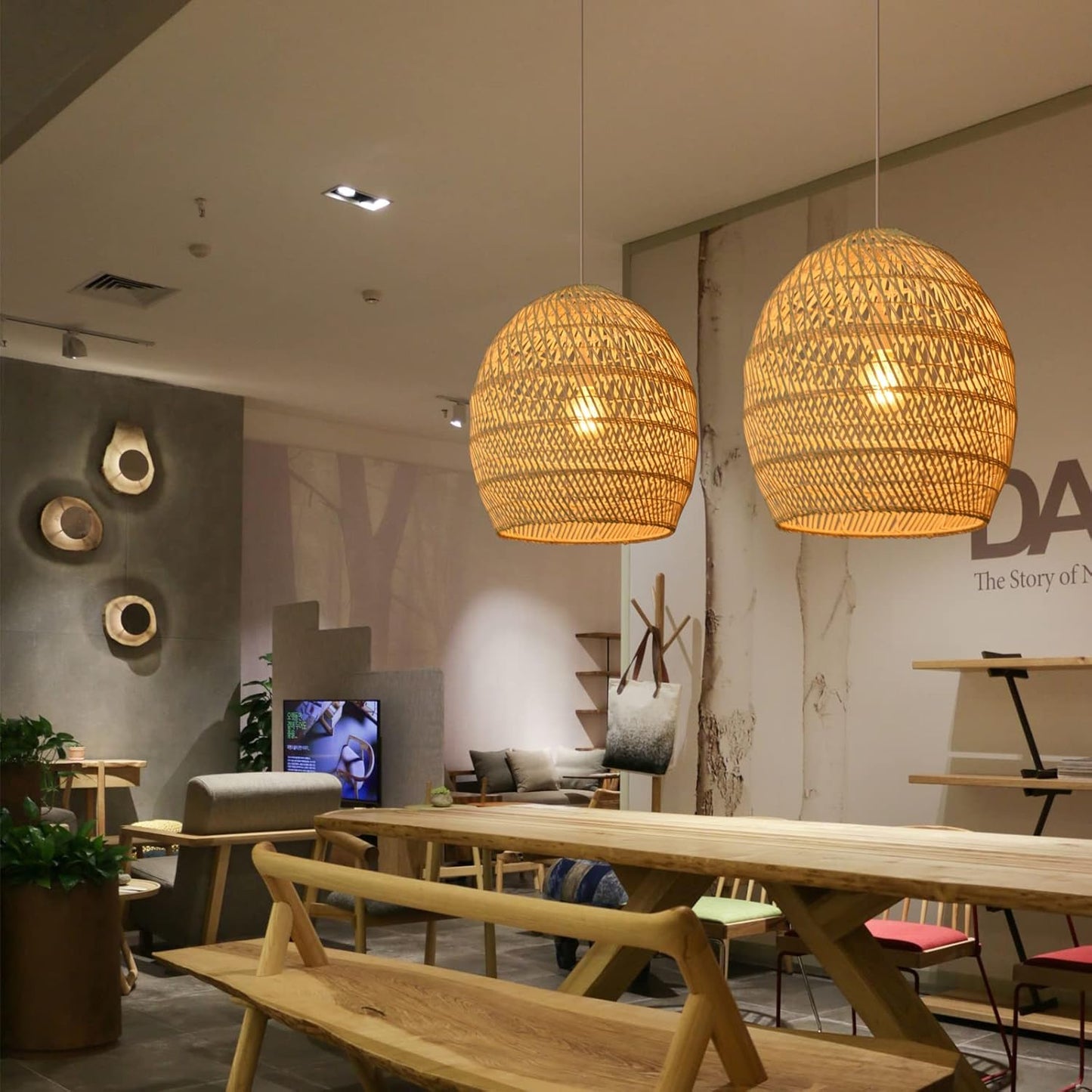 Arturesthome Boho Wicker Chandelier,W 15.7"*H 18" Rustic Rattan Basket Pendant Light Fixture Coastal,Farmhouse Hanging Lighting for Dining Table Kitchen Island Bedroom