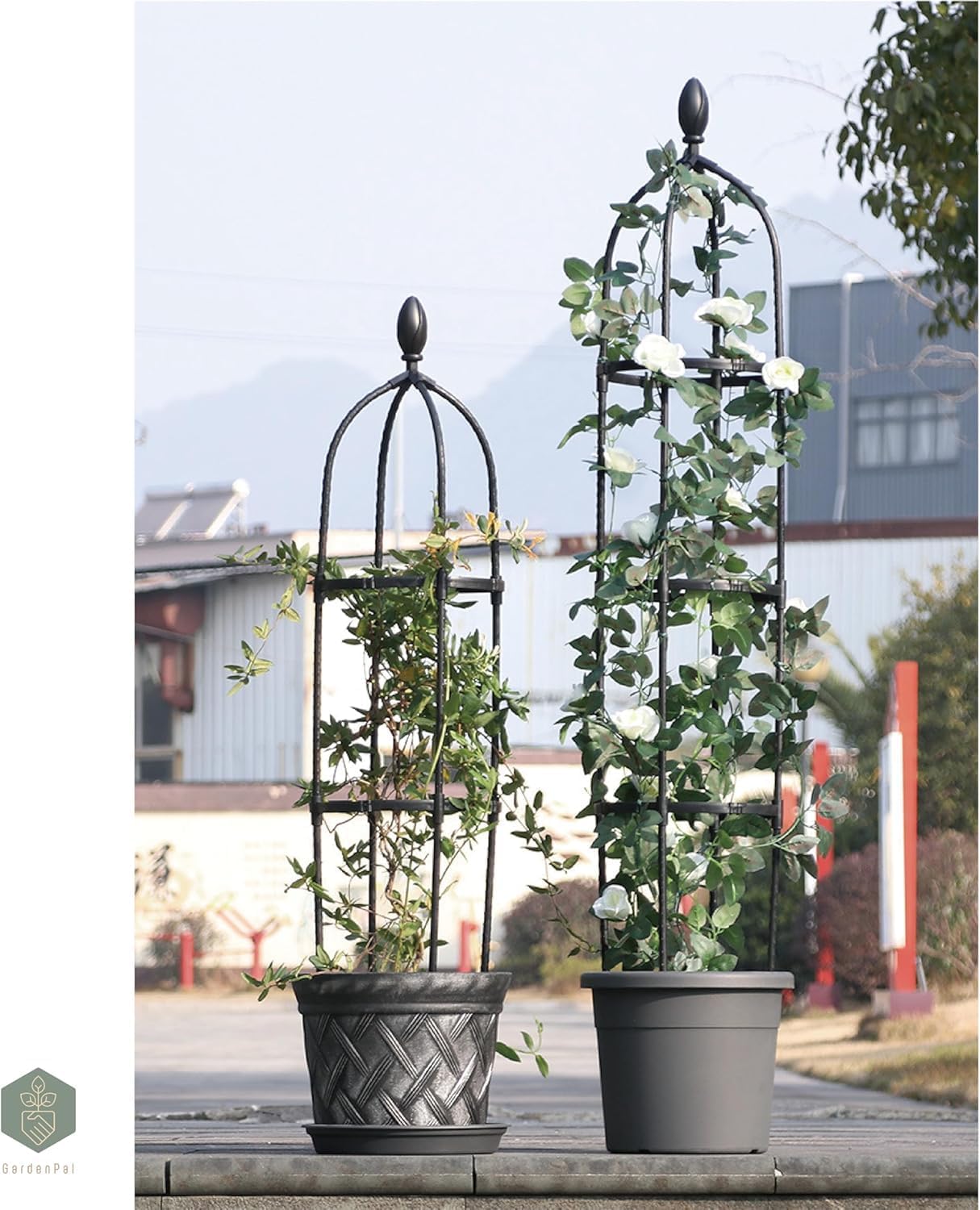 GardenPal Rustproof Metal Pipe Garden Obelisk Trellis, Tomato Cage and Plant Support for Climbing Plants, Potted Tall Plant Stakes for Vine Vegetable Flower Support Outdoor Indoor - 1 Pack