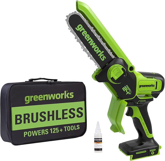 Greenworks 24V 6” Mini Chainsaw Cordless, Handheld Electric Power Chain Saw Tool Only, for Tree Trimming Wood Cutting, Best Gifts for Father, Dad, Husband, Men