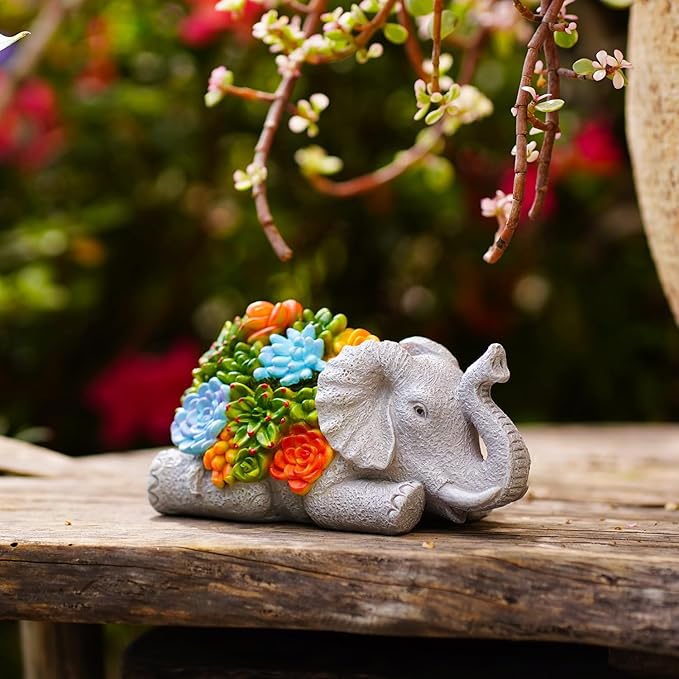 Outdoor Elephant Key Hider Statue - Cute Succulent Elephant Hide a Key Outdoor Decorative - Small Gift Box for Women, Home Decor & Elephant Gifts (Elephant)