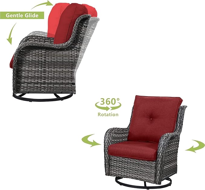 HUMMUH Patio Furniture Set with Fire Pit Table 5-Piece Wicker Outdoor Swivel Rocker Patio Chairs High Back Outdoor Couch Conversation Set for Porch, Backyard, Deck