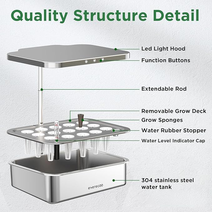 Stainless Steel Hydroponics Growing System Kits, Controlled Smart Indoor Garden with LED Grow Light Full Spectrum, 15 Pods Plant Germination Kit, with Quiet Pump,for Vegetables Herbs,Gardening Gifts