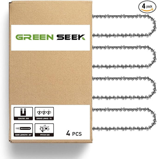 20-Inch Chainsaw Chain 4-Pack 3/8 LP Pitch .050 Gauge 76 Drive Links Semi-Chisel for Gas Electric Chainsaws