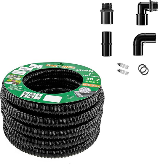 Kinkproof 1.5" Flexible PVC Pond Tubing, 26.9 Ft Length, Corrugated Hose for Connecting Pond Components, Waterfalls, Filters & More, Black
