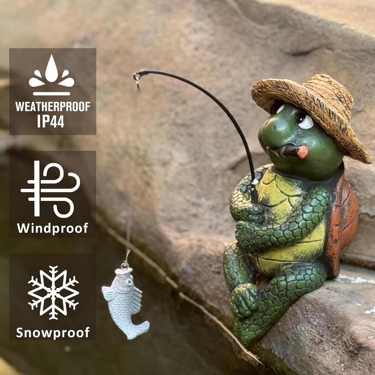 Turtle Decoration for Yard Outdoor Garden Decor 9.7 Inch Tall Fishing Turtle Statue for Koi Pond, Waterfalls or Poolside Ornaments, Fisher Animals Pond Decor, Gift for Mom & Women