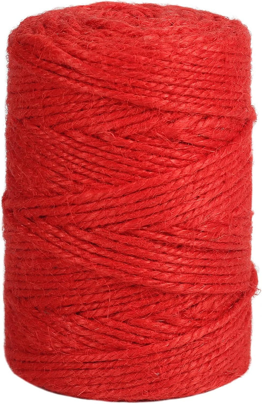 Tenn Well Red Jute Twine, 328 Feet 3mm Thick Craft Twine Packing String for Gift Wrapping, Gardening, DIY Projects