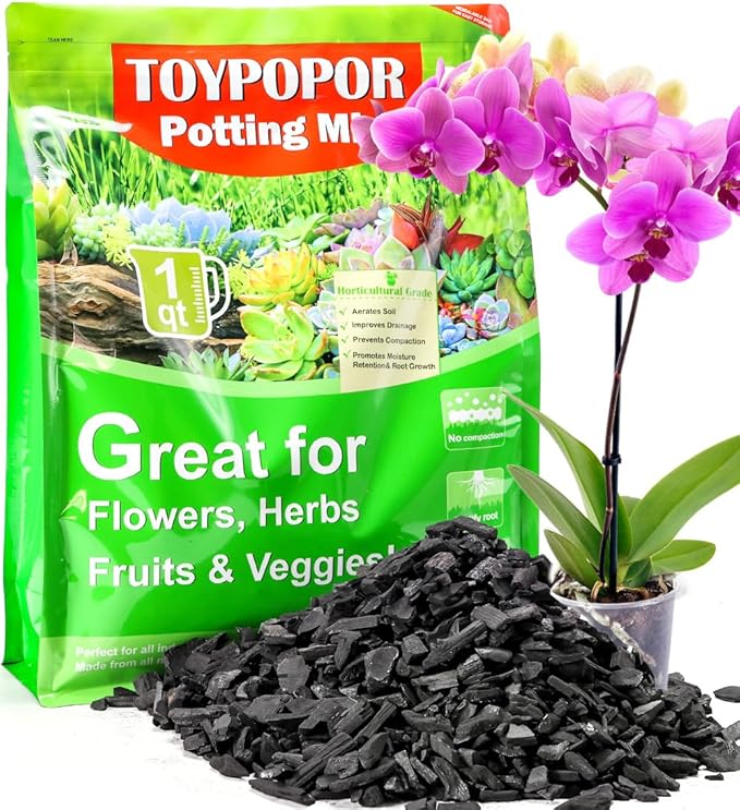 TOYPOPOR Horticultural Charcoal for Indoor Plants Hardwood Potting Soil Amendment Helps Improve Drainage for Orchids, Succulent, Cactus, Terrariums, and Gardening 1Quart