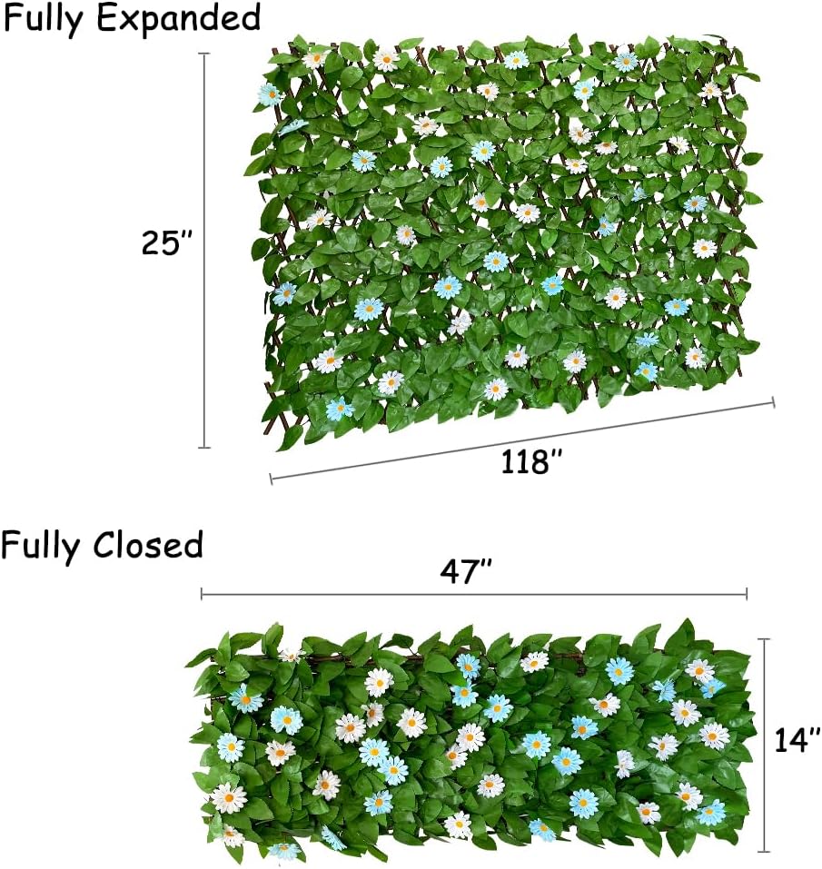 Expandable Fence Privacy Screen for Balcony Patio Outdoor,Decorative Faux Ivy Fencing Panel,Artificial Hedges (Single Sided Leaves)… (1, Daisy)